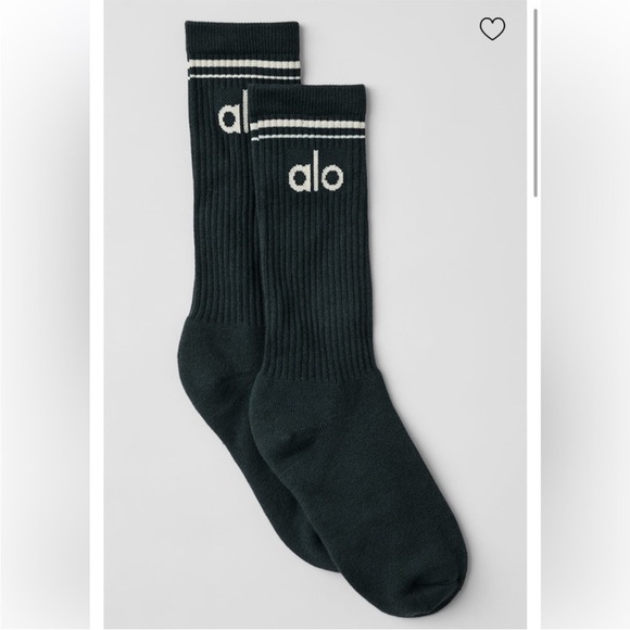 ALO Yoga Accessories - Alo Yoga Unisex Throwback Sock - Charcoal Green/Ivory Crew Long Unisez Medium